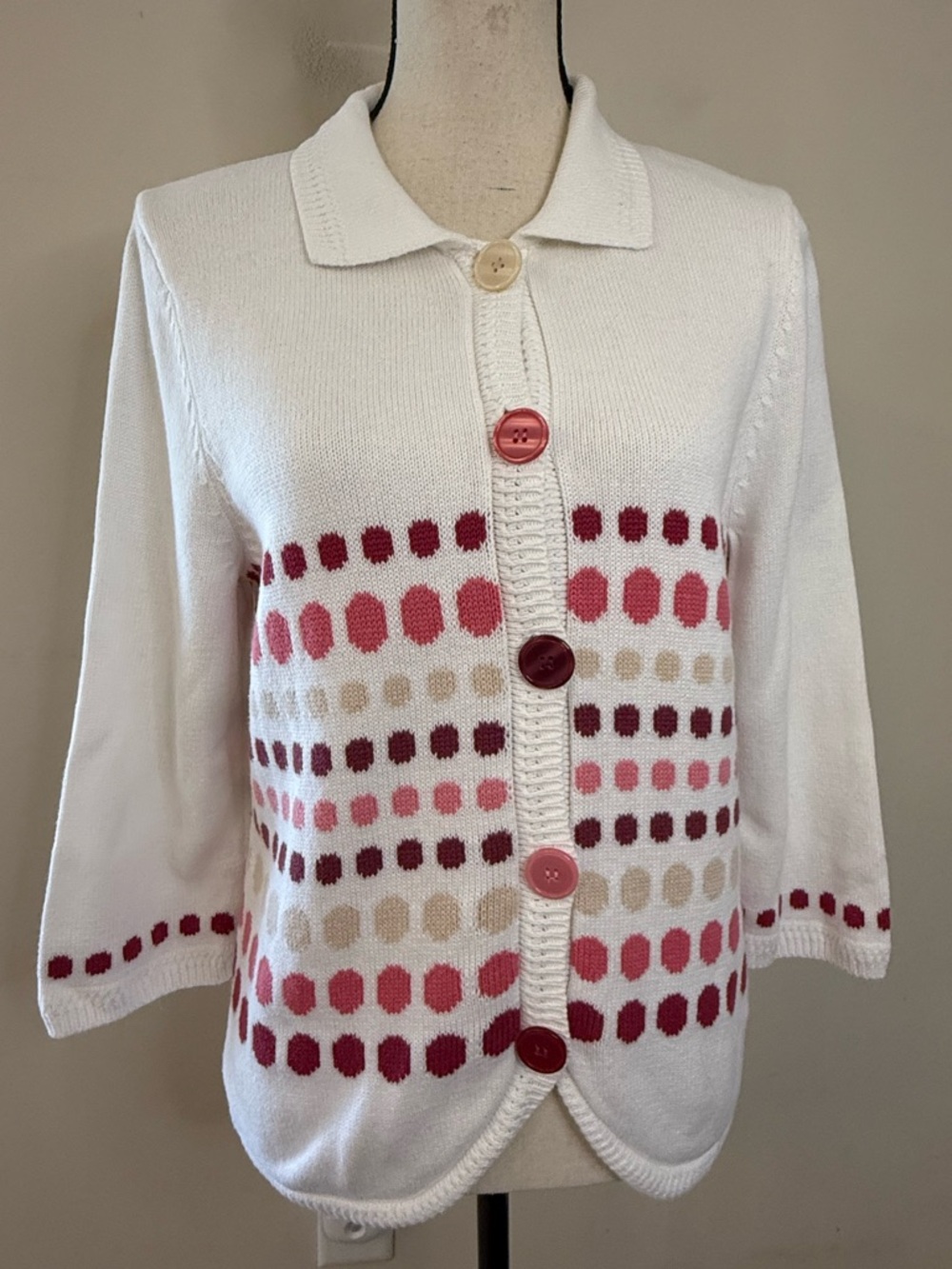 Christopher & Banks preppy polka dot knit cardigan sweater SZ SM